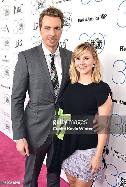 Director Dax Shepard and actress Kristen Bell attend the 2015 Film Independent Spirit Awards at Santa Monica Beach on February 21, 2015 in Santa...