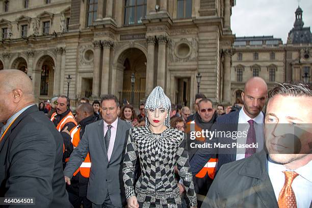 Lady Gaga leaves the Louvre museum on January 20, 2014 in Paris, France.