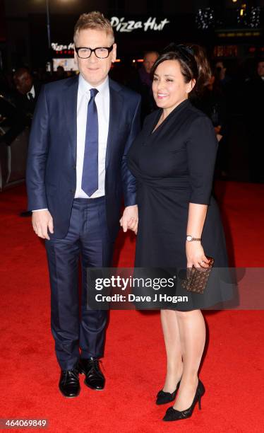 Kenneth Branagh and Lindsay Brunnock attend the UK premiere of 'Jack Ryan: Shadow Recruit' on January 20, 2014 in London, England.