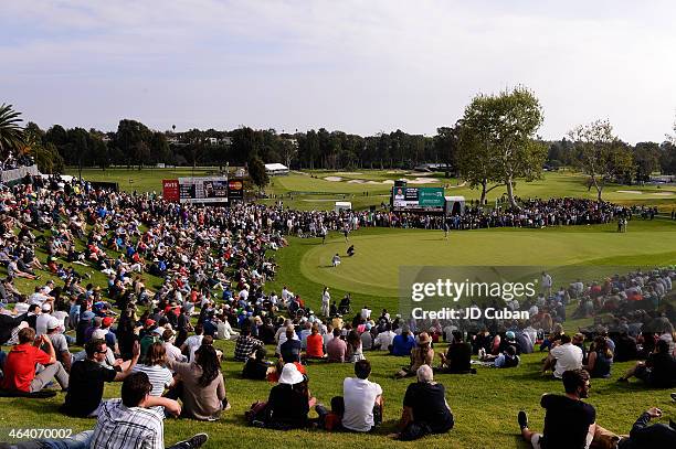 General view of the 18th hole during round three of the Northern Trust Open at Riviera Country Club on February 21, 2015 in Pacific Palisades,...