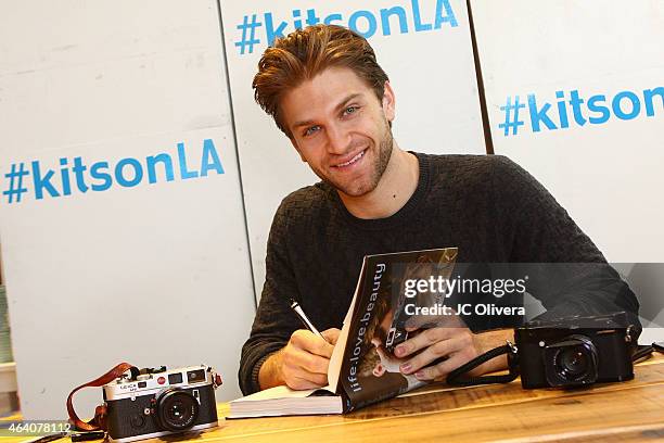 Actor Keegan Allen attends the book signing of his book 'live.love.beauty' at Kitson Santa Monica on February 21, 2015 in Santa Monica, California.