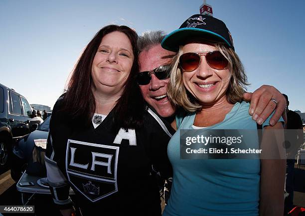 Fans tailgate prior to the 2015 Coors Light NHL Stadium Series game between the Los Angeles Kings and the San Jose Sharks at Levi's Stadium on...