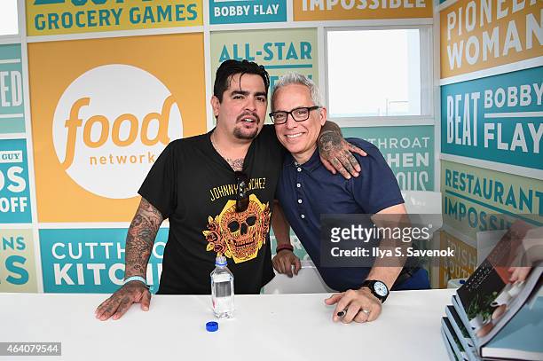 Aarón Sánchez and Geoffrey Zakarian pose at the KitchenAid Culinary Demonstrations during the 2015 Food Network & Cooking Channel South Beach Wine &...
