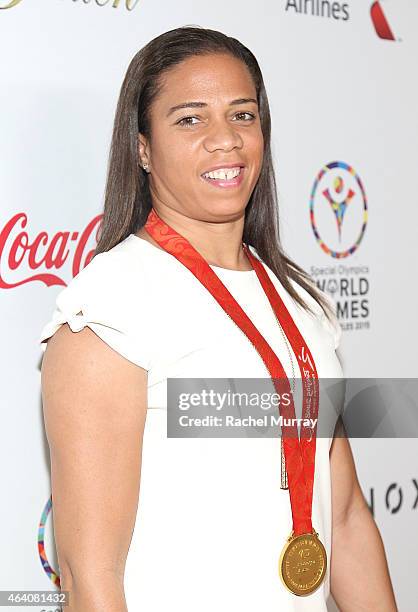 Olympic Sprinter April Holmes attends CW3PR presents Gold Meets Golden at Equinox Sports Club on February 21, 2015 in Los Angeles, California.