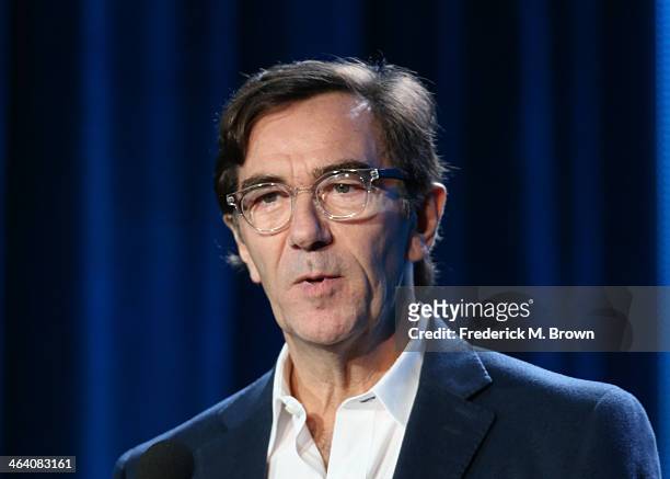 Stephen Segaller, WNET Executive-In-Charge, speaks onstage during the ' Great Performances "Sting: The Last Ship" ' panel discussion at the PBS...