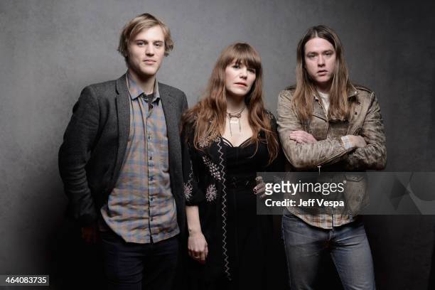 Actor Johnny Flynn and musicians Jenny Lewis and Johnathan Rice pose for a portrait during the 2014 Sundance Film Festival at the Getty Images...