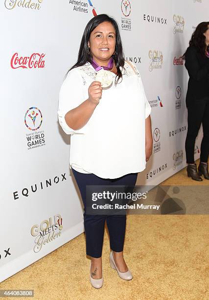 Olympic Water Polo Player Brenda Villa attends CW3PR presents Gold Meets Golden at Equinox Sports Club on February 21, 2015 in Los Angeles,...