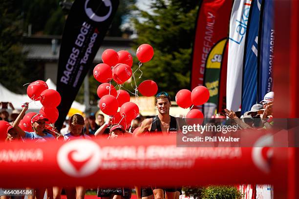 Dylan NcNeice of New Zealand celebrates winning the Challenge Wanaka on February 22, 2015 in Wanaka, New Zealand.