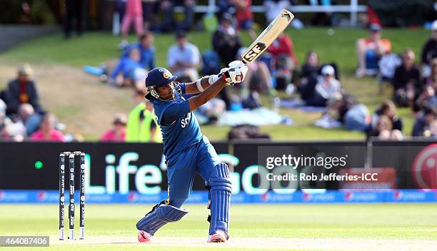 Mahela Jayawardene of Sri Lanka bats during the 2015 ICC Cricket World Cup match between Sri Lanka and Afghanistan at University Oval on February 22,...
