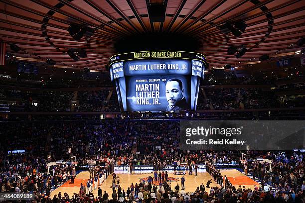 The New York Knicks and the Brooklyn Nets before a game on MLK Day at Madison Square Garden in New York City on January 20, 2014. NOTE TO USER: User...