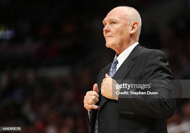 Head coach George Karl of the Sacramento Kings looks on in the game with the Los Angeles Clippers at Staples Center on February 21, 2015 in Los...
