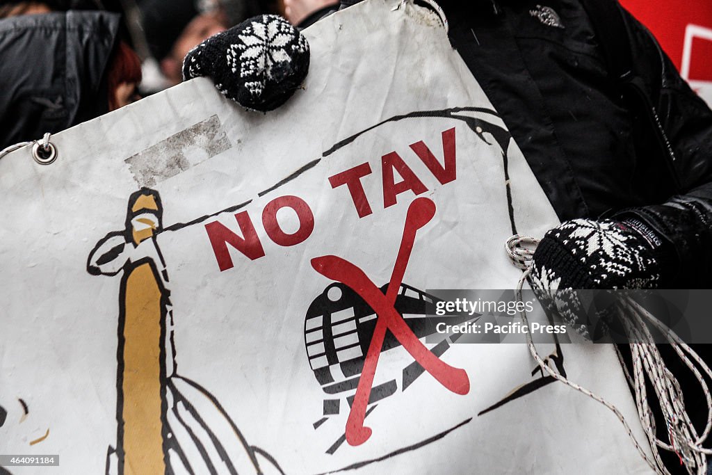Banner with the written NO TAV. Thousands of protesters join...