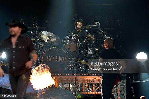 Recording artist Rich Redmond performs during Jason Aldean's Burn It Down Tour at Bridgestone Arena on February 21, 2015 in Nashville, Tennessee.