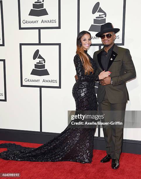 Recording Artist Ne-Yo and Crystal Renay arrive at the 57th Annual GRAMMY Awards at Staples Center on February 8, 2015 in Los Angeles, California.