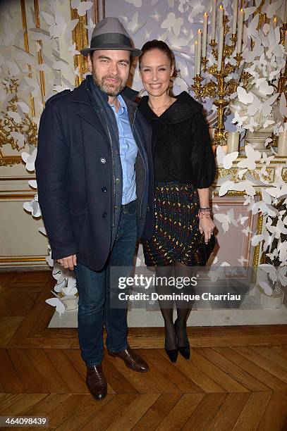 Clovis Cornillac and Lilou Fogli attend the Alexis Mabille show as part of Paris Fashion Week Haute Couture Spring/Summer 2014 on January 20, 2014 in...