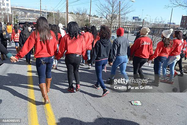 Members of Delta Sigma Theta Sorority, Inc. Participates in the 2014 Martin Luther King, Jr. March & Rally at Peachtree Street on January 20, 2014 in...