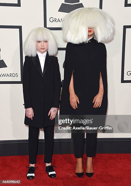 Dancer Maddie Ziegler and singer/songwriter Sia arrive at the 57th Annual GRAMMY Awards at Staples Center on February 8, 2015 in Los Angeles,...