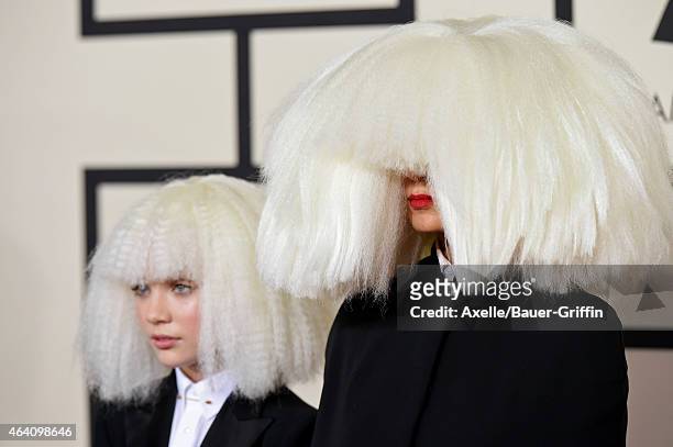 Dancer Maddie Ziegler and singer/songwriter Sia arrive at the 57th Annual GRAMMY Awards at Staples Center on February 8, 2015 in Los Angeles,...