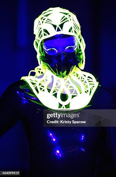 Model walks the runway during the Charlie Le Mindu show as part of Paris Fashion Week Haute Couture Spring/Summer 2014 on January 20, 2014 in Paris,...