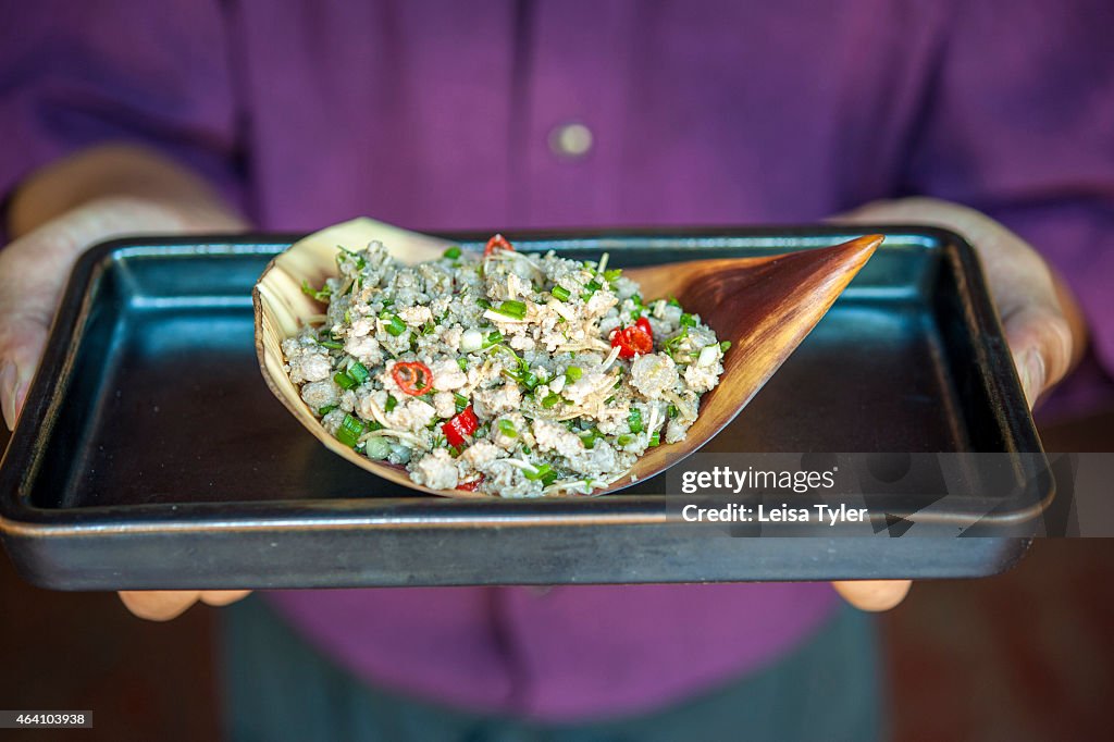 Saa moo, minced pork tossed with the diced heart of the...