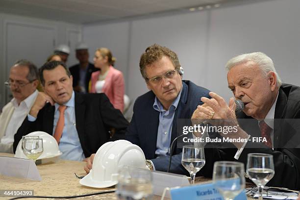 Brazil Sports Minister Aldo Rebelo, Governor of Mato Grosso Silval Barbosa, FIFA Secretary General Jerome Valcke and President of LOC 2014 Jose Maria...