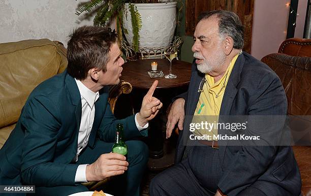 Actor Ethan Hawke and director Francis Ford Coppola attend the AMC Networks and IFC Films Spirit Awards After Party on February 21, 2015 in Santa...