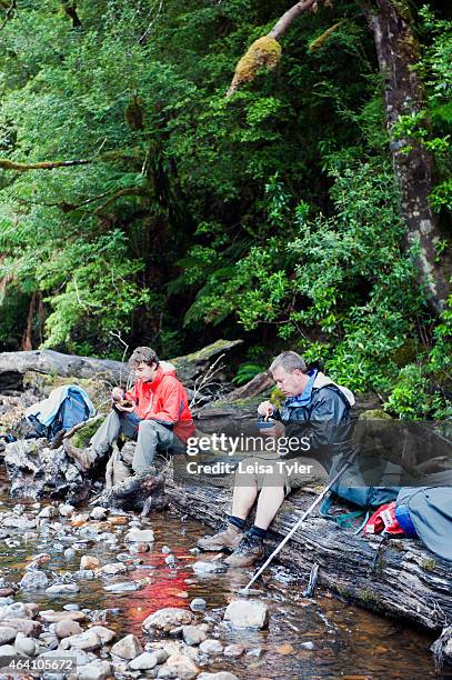 Lunch by the Huskinsson River on the Tarkine Getaway with Tiger Trails, an eco-outfitter who runs three day camp based walks through the rainforest....