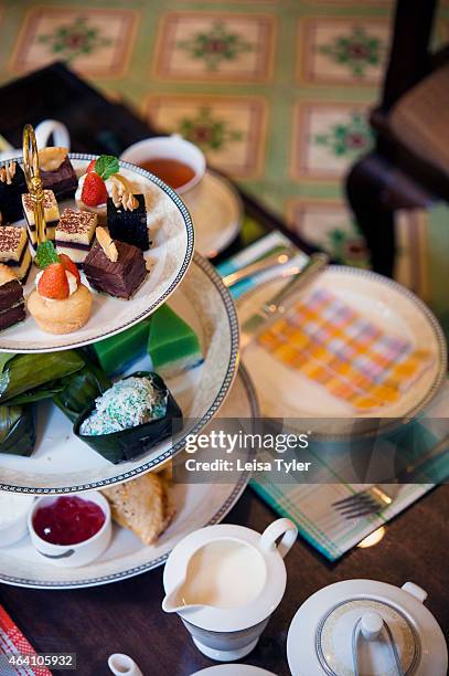 High tea at 1920s British-era Chinese mansion of the Majestic Hotel in Malacca, the World Heritage listed settlement of rickety churches and rows of...