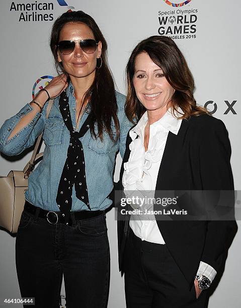 Katie Holmes and Nadia Comaneci attend the 3rd annual Gold Meets Golden at Equinox Sports Club West LA on February 21, 2015 in Los Angeles,...