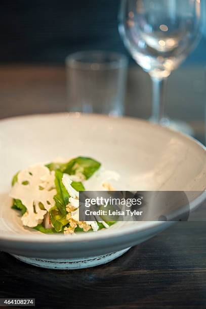 Scallop with cauliflower, cabbage, and gooseberries at Restaurang Volt. Restaurang Volt, a restaurant in downtown Stockholm that is part of the new...