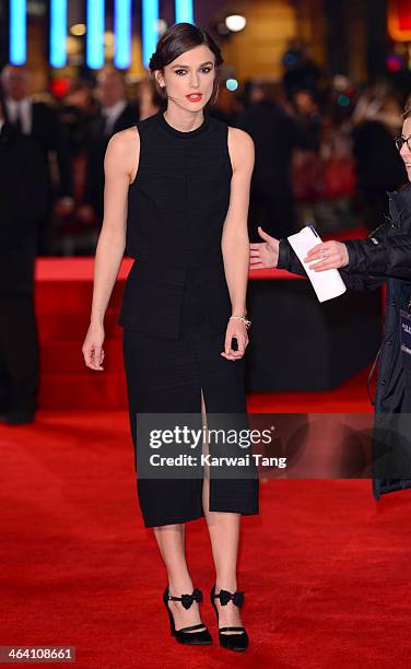 Keira Knightley attends the UK Premiere of "Jack Ryan: Shadow Recruit" at the Vue Leicester Square on January 20, 2014 in London, England.