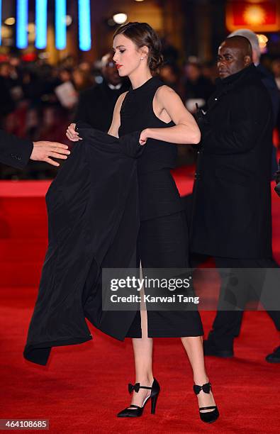 Keira Knightley attends the UK Premiere of "Jack Ryan: Shadow Recruit" at the Vue Leicester Square on January 20, 2014 in London, England.