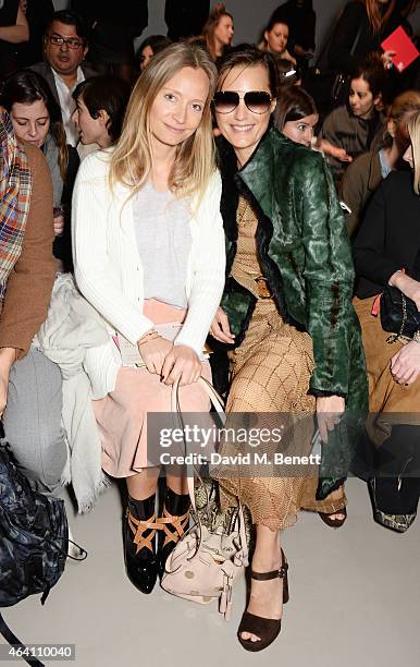 Martha Ward and Yasmin Le Bon attend the Malone Souliers Collection with David Koma during London Fashion Week at Somerset House on February 22, 2015...