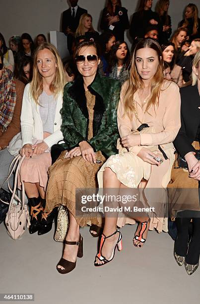 Martha Ward, Yasmin Le Bon and Amber Le Bon attend the Malone Souliers Collection with David Koma during London Fashion Week at Somerset House on...