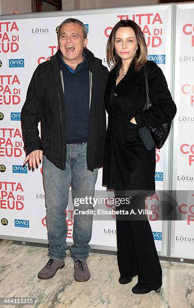 Actress Francesca Neri and husband actor Claudio Amendola attend 'Tutta colpa di Freud' premiere at Teatro dell'Opera on January 20, 2014 in Rome,...