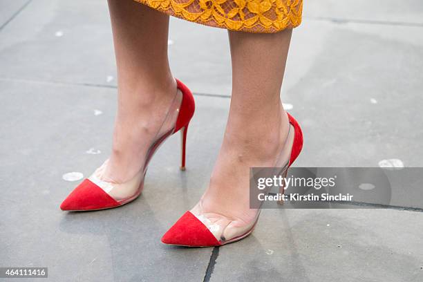 Modela and DJ Amber Le Bon wears an Emilia Wickstead dress and Gianvitto Rossi shoes on February 21, 2015 in London, England.