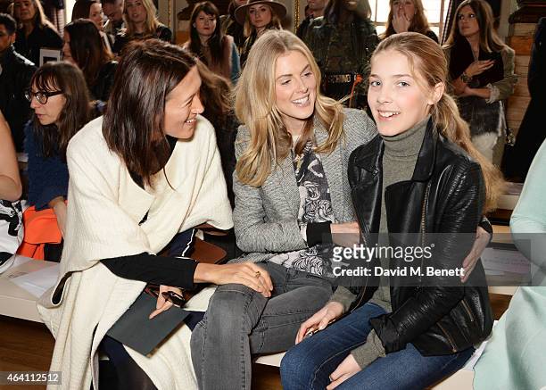 Hikari Yokoyama, Donna Air and daughter Freya Air Aspinall attend the ISSA Autumn/Winter 2015 Runway Show during London Fashion Week at One Great...