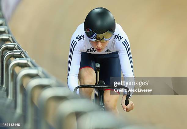 Laura Trott of the Great Britain Cycling Team competes in the Women's Omnium Flying Lap during Day Five of the UCI Track Cycling World Championships...