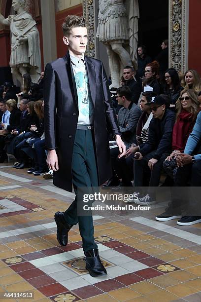 Model walks the runway during the Lanvin Menswear Fall/Winter 2014-2015 show as part of Paris Fashion Week on January 19, 2014 in Paris, France.