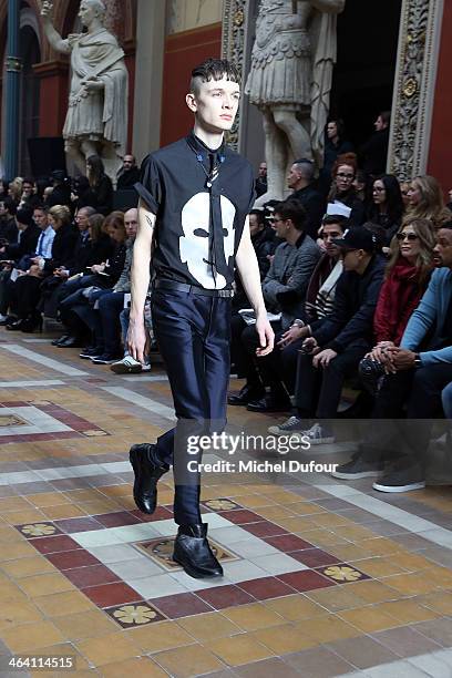 Model walks the runway during the Lanvin Menswear Fall/Winter 2014-2015 show as part of Paris Fashion Week on January 19, 2014 in Paris, France.