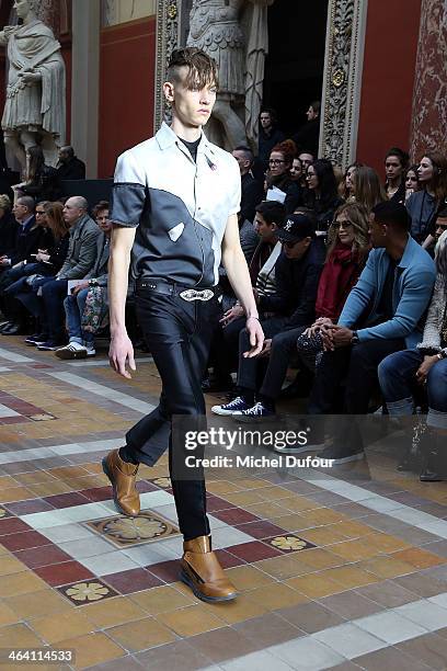 Model walks the runway during the Lanvin Menswear Fall/Winter 2014-2015 show as part of Paris Fashion Week on January 19, 2014 in Paris, France.