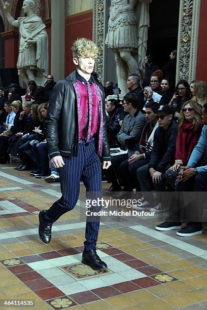 Model walks the runway during the Lanvin Menswear Fall/Winter 2014-2015 show as part of Paris Fashion Week on January 19, 2014 in Paris, France.