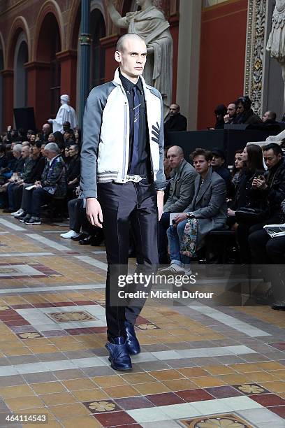 Model walks the runway during the Lanvin Menswear Fall/Winter 2014-2015 show as part of Paris Fashion Week on January 19, 2014 in Paris, France.