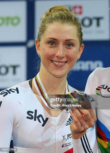 Laura Trott of the Great Britain Cycling Team wins the overall silver medal in the Women's Omnium during Day Five of the UCI Track Cycling World...