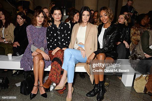 Alexa Chung, Pixie Geldof, Kendall Jenner and Joudan Dunn attend the Topshop Unique show during London Fashion Week Fall/Winter 2015/16 at Tate...