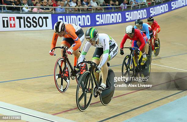 Anna Meares of Australia wins gold ahead of Shanne Braspennincx of Netherlands and Lisandra Guerra of Cuba in the Women's Keirin Final during Day...