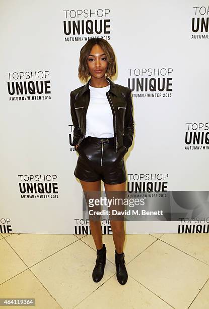 Jourdan Dunn attends the Topshop Unique show during London Fashion Week Fall/Winter 2015/16 at Tate Britain on February 22, 2015 in London, England.