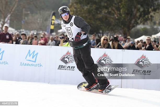 Professional snowboarder Torstein Horgmo participates in the Air + Style competition at the Rose Bowl on February 21, 2015 in Pasadena, California.