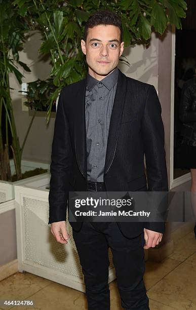 Actor Rami Malek attends the Grey Goose hosted Michael Sugar, Doug Wald and Warren Zavala pre-oscar party at Sunset Tower on February 21, 2015 in...