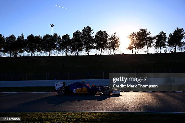 Felipe Nasr of Brazil and Sauber F1 drives during day four of Formula One Winter Testing at Circuit de Catalunya on February 22, 2015 in Montmelo,...